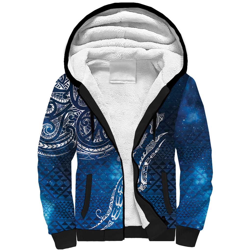 Matariki Galaxy Sherpa Hoodie New Zealand Map Maori Pattern