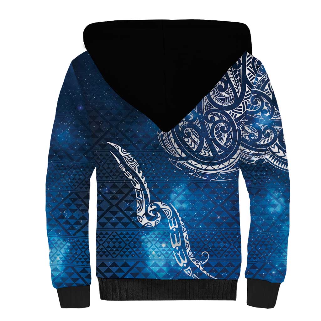 Matariki Galaxy Sherpa Hoodie New Zealand Map Maori Pattern