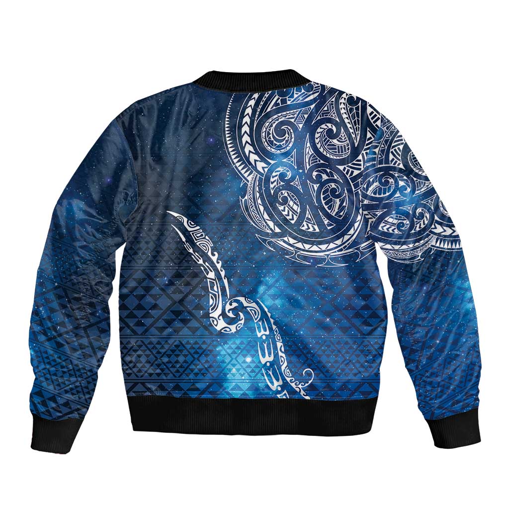 Matariki Galaxy Sleeve Zip Bomber Jacket New Zealand Map Maori Pattern
