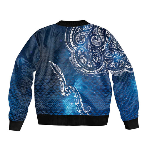Matariki Galaxy Sleeve Zip Bomber Jacket New Zealand Map Maori Pattern