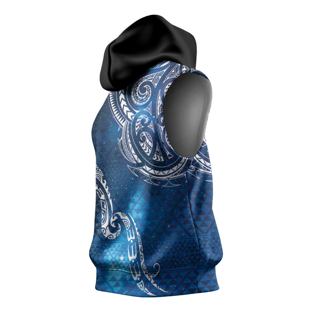 Matariki Galaxy Sleeveless Hoodie New Zealand Map Maori Pattern