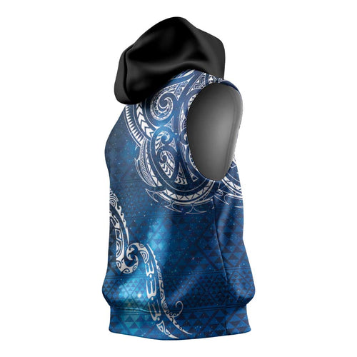 Matariki Galaxy Sleeveless Hoodie New Zealand Map Maori Pattern