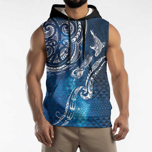 Matariki Galaxy Sleeveless Hoodie New Zealand Map Maori Pattern