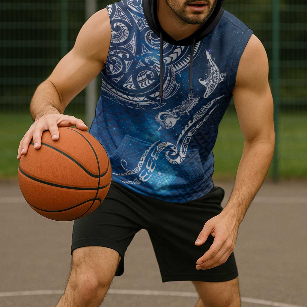 Matariki Galaxy Sleeveless Hoodie New Zealand Map Maori Pattern