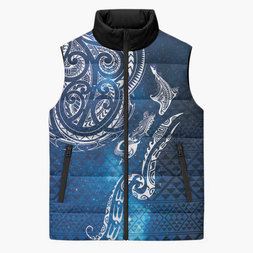 Matariki Galaxy Sleeveless Puffer Jacket New Zealand Map Maori Pattern