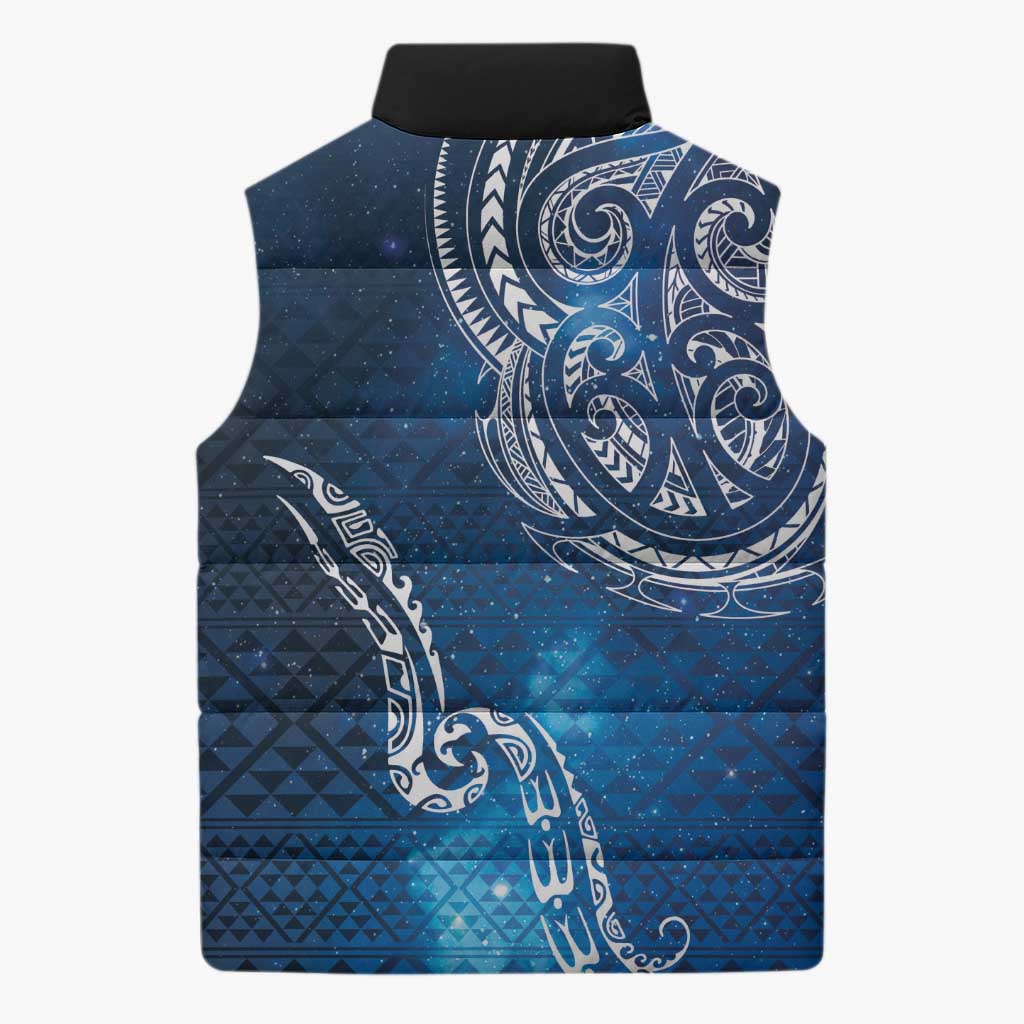 Matariki Galaxy Sleeveless Puffer Jacket New Zealand Map Maori Pattern