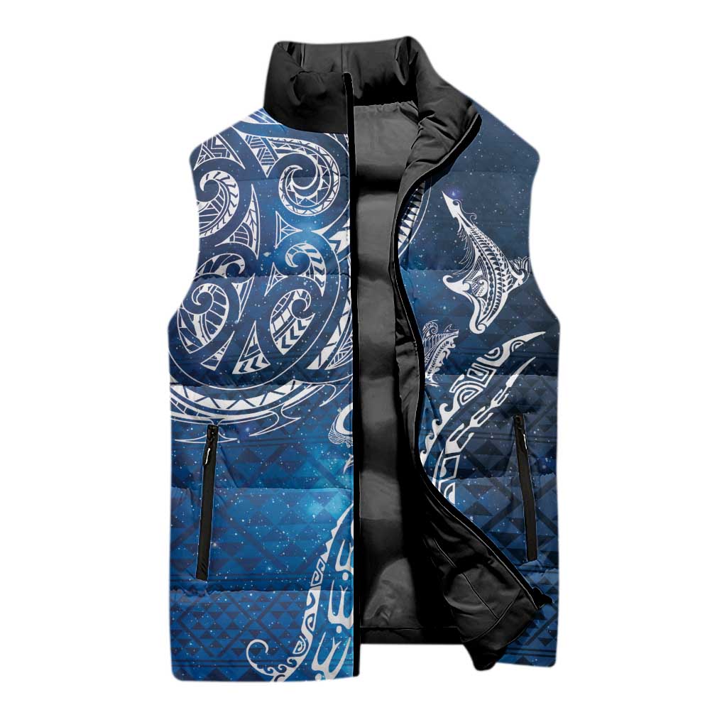 Matariki Galaxy Sleeveless Puffer Jacket New Zealand Map Maori Pattern