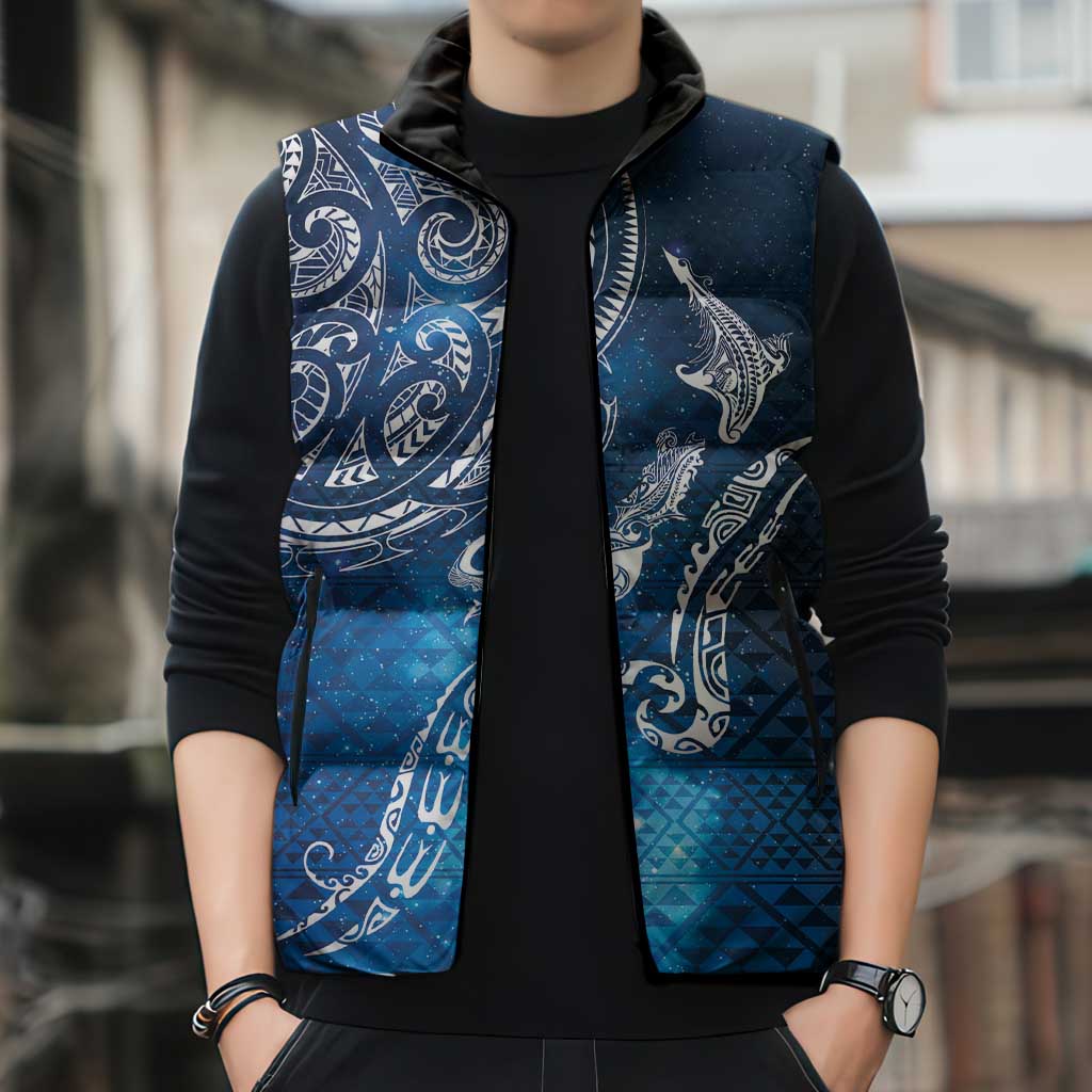 Matariki Galaxy Sleeveless Puffer Jacket New Zealand Map Maori Pattern