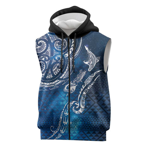 Matariki Galaxy Sleeveless Zip Hoodie New Zealand Map Maori Pattern