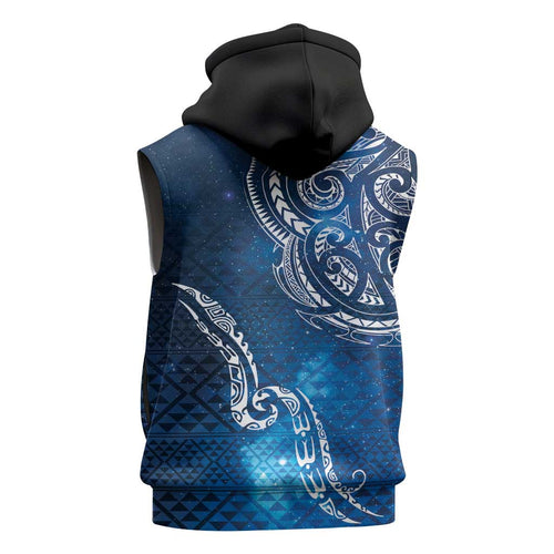 Matariki Galaxy Sleeveless Zip Hoodie New Zealand Map Maori Pattern