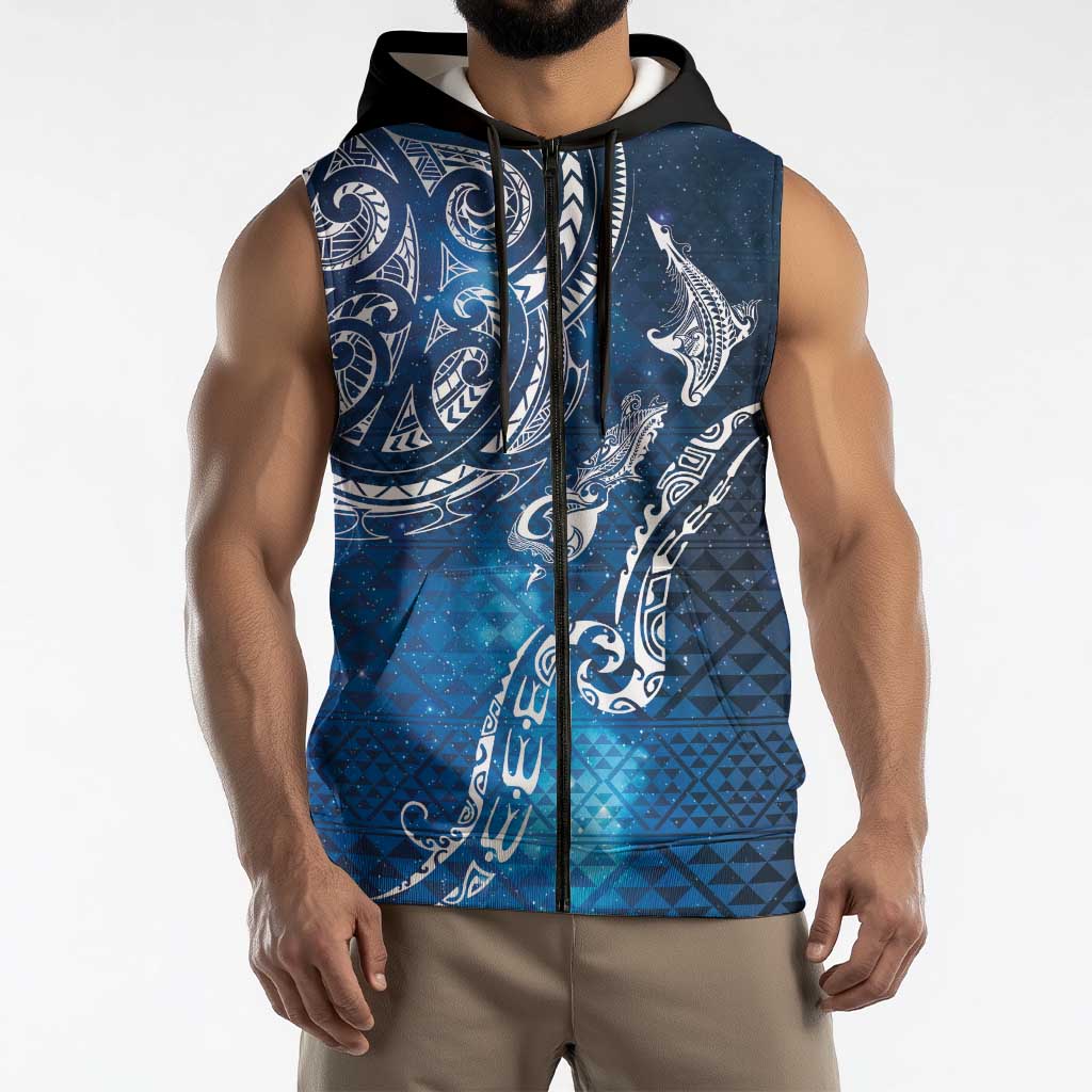 Matariki Galaxy Sleeveless Zip Hoodie New Zealand Map Maori Pattern