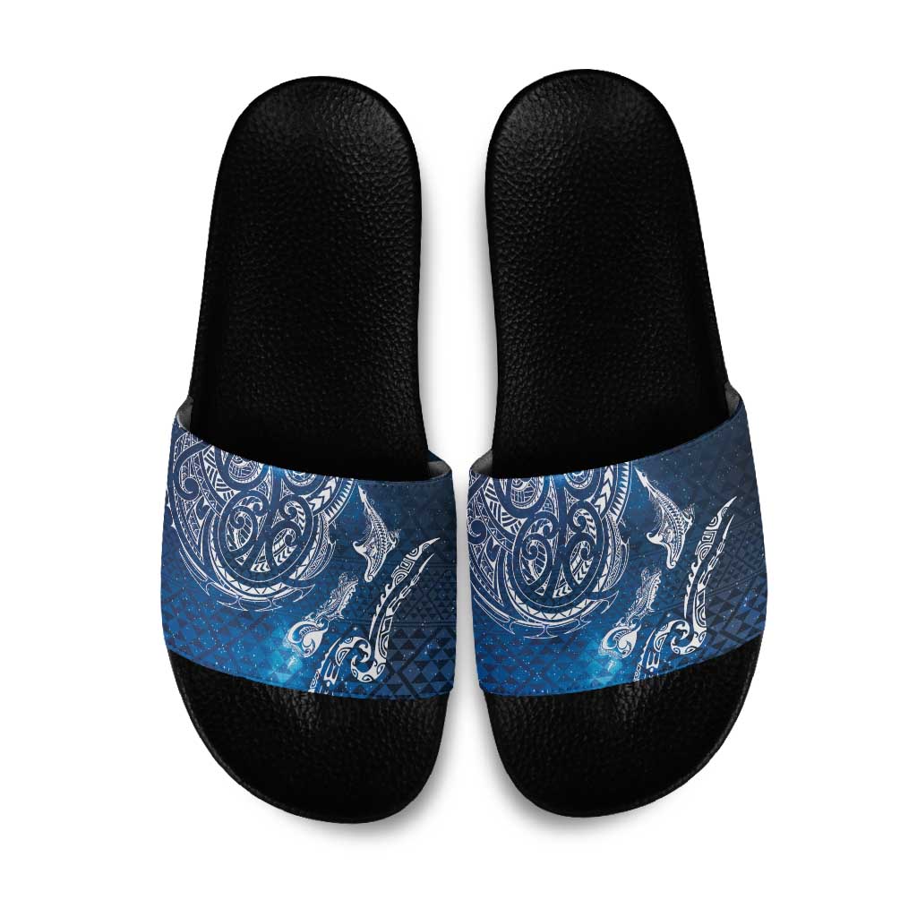 Matariki Galaxy Slide Sandals New Zealand Map Maori Pattern