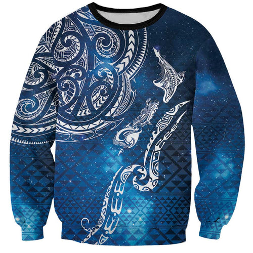 Matariki Galaxy Sweatshirt New Zealand Map Maori Pattern