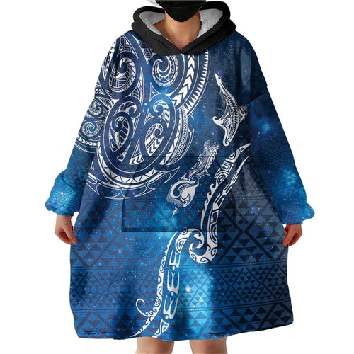 Matariki Galaxy Wearable Blanket Hoodie New Zealand Map Maori Pattern