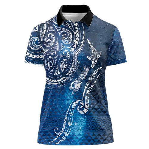 Matariki Galaxy Women Polo Shirt New Zealand Map Maori Pattern