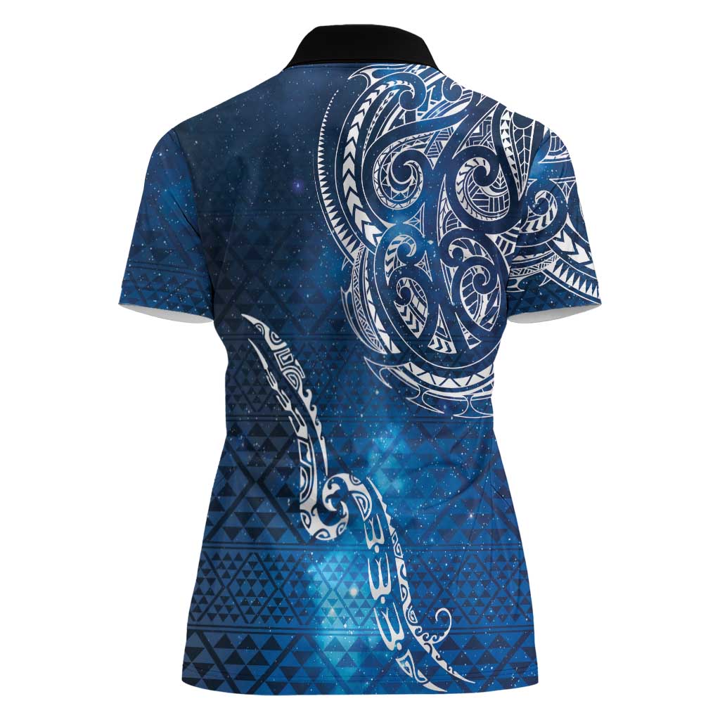 Matariki Galaxy Women Polo Shirt New Zealand Map Maori Pattern