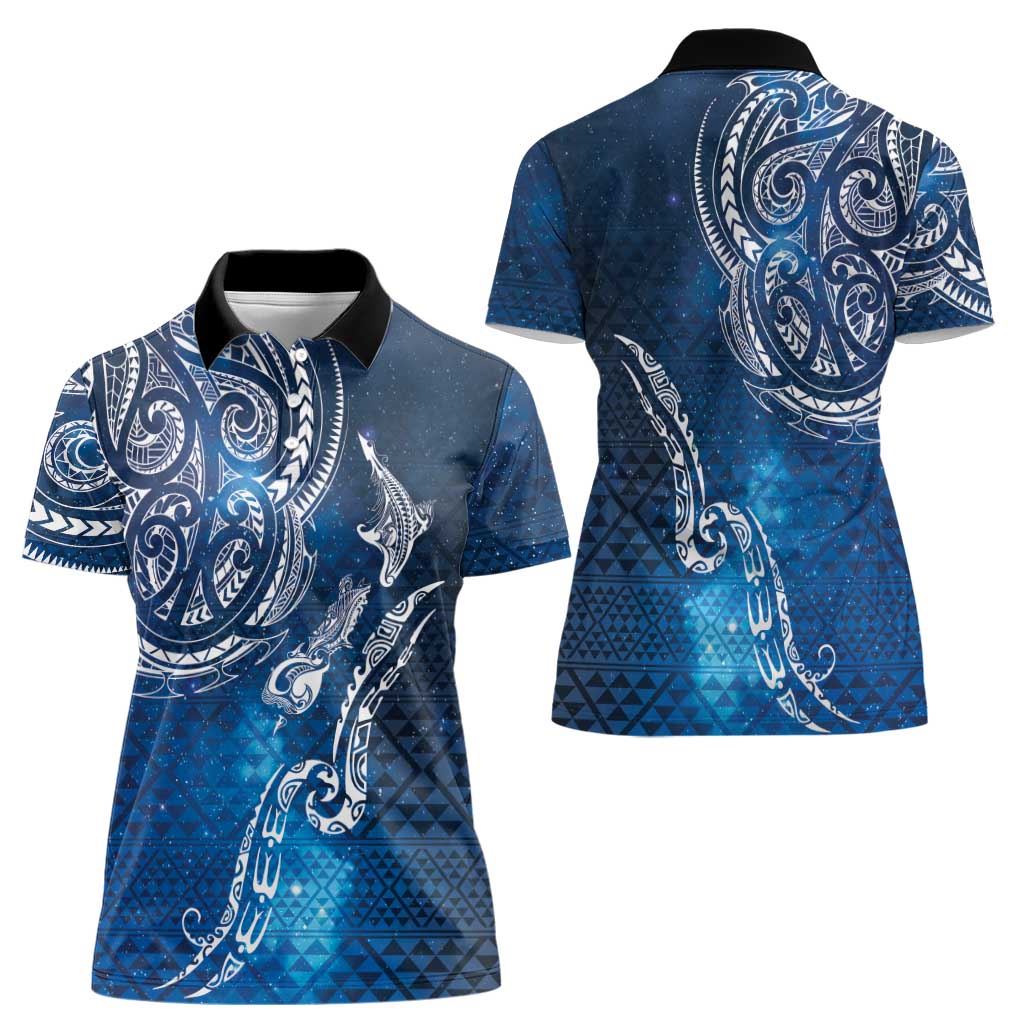 Matariki Galaxy Women Polo Shirt New Zealand Map Maori Pattern