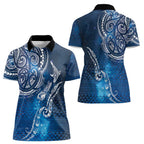 Matariki Galaxy Women Polo Shirt New Zealand Map Maori Pattern