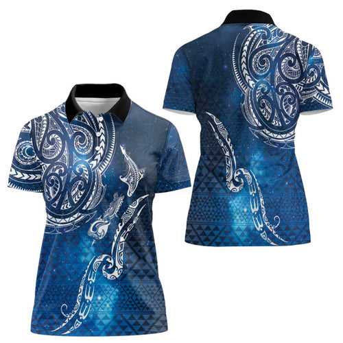 Matariki Galaxy Women Polo Shirt New Zealand Map Maori Pattern