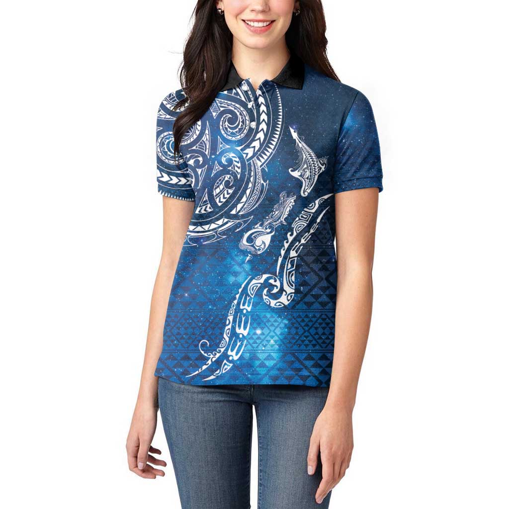 Matariki Galaxy Women Polo Shirt New Zealand Map Maori Pattern