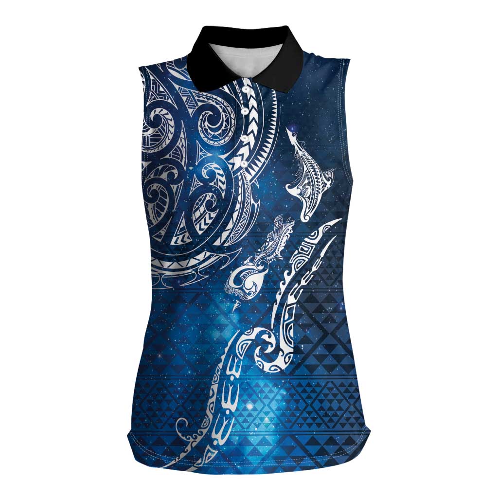 Matariki Galaxy Women Sleeveless Polo Shirt New Zealand Map Maori Pattern
