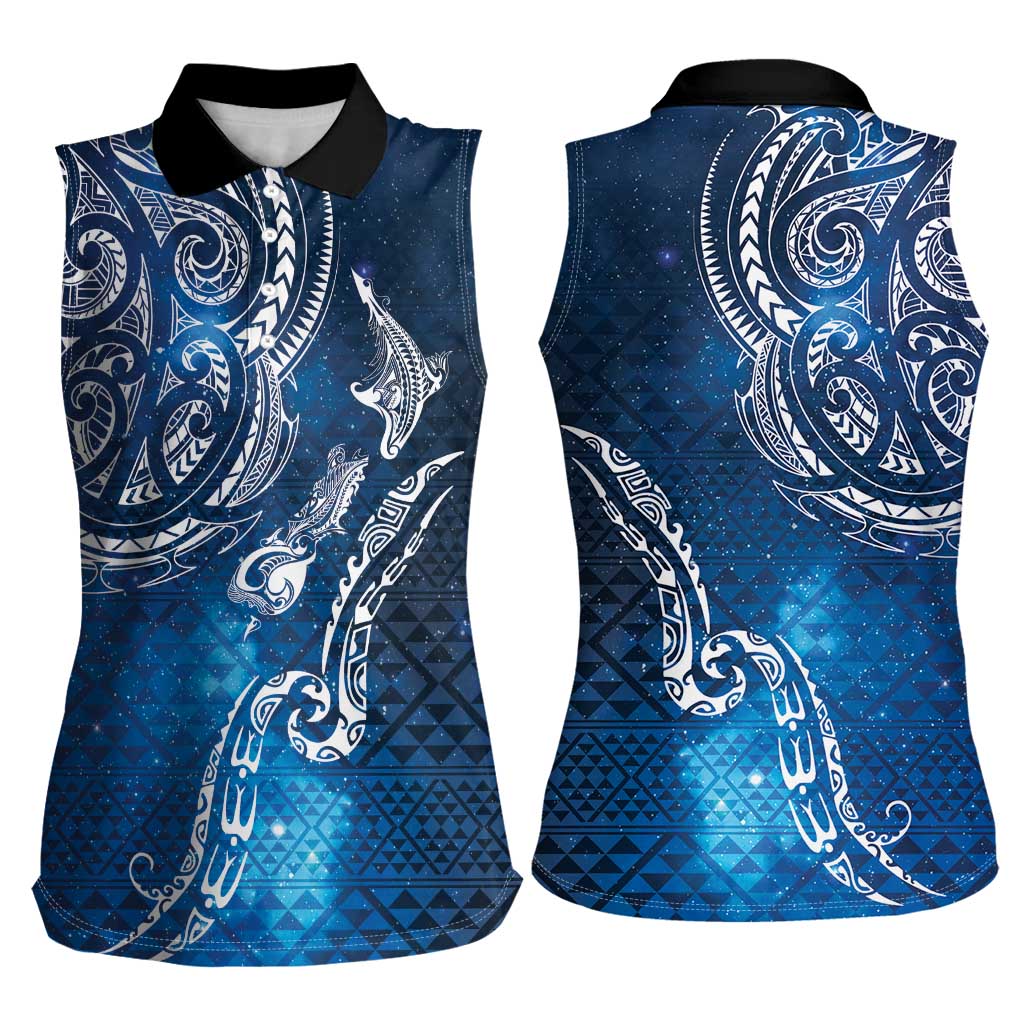 Matariki Galaxy Women Sleeveless Polo Shirt New Zealand Map Maori Pattern