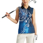 Matariki Galaxy Women Sleeveless Polo Shirt New Zealand Map Maori Pattern