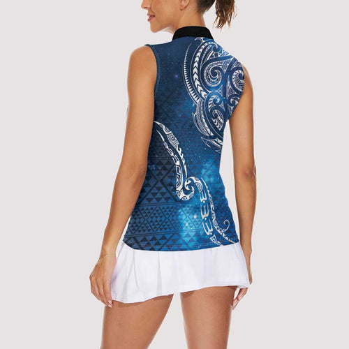 Matariki Galaxy Women Sleeveless Polo Shirt New Zealand Map Maori Pattern