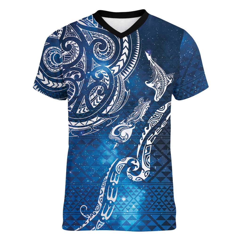 Matariki Galaxy Women V-Neck T-Shirt New Zealand Map Maori Pattern