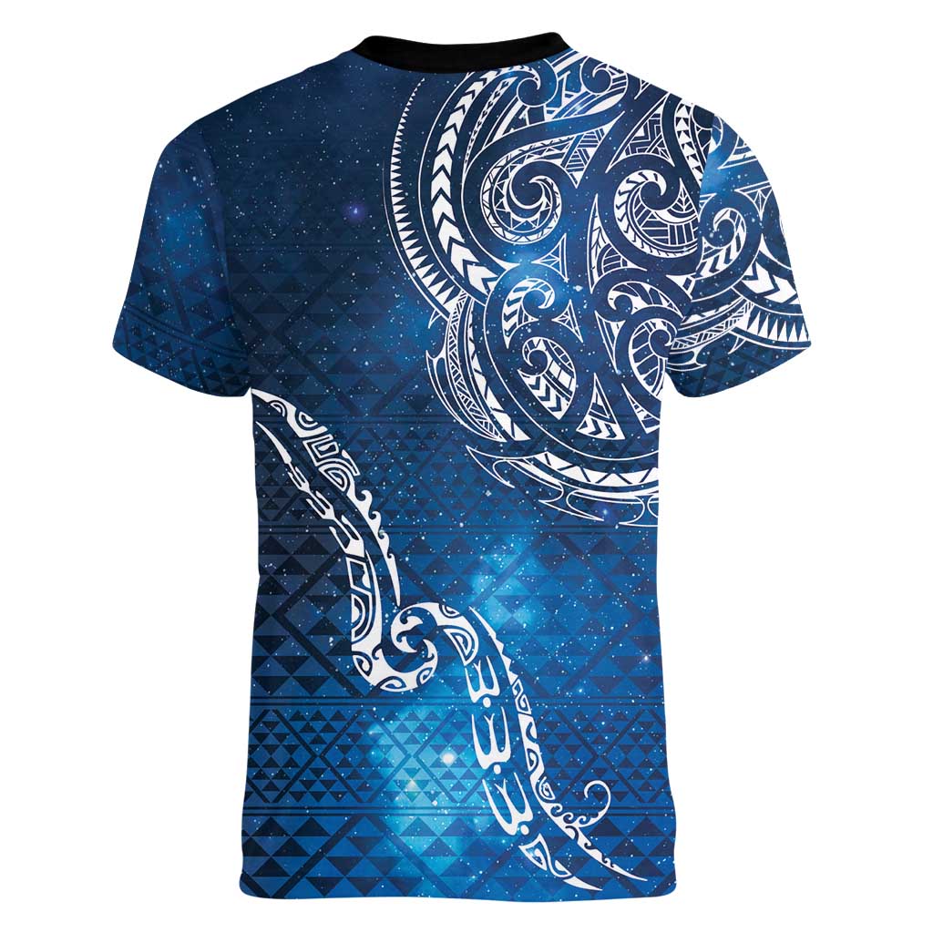 Matariki Galaxy Women V-Neck T-Shirt New Zealand Map Maori Pattern