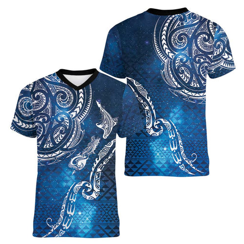 Matariki Galaxy Women V-Neck T-Shirt New Zealand Map Maori Pattern