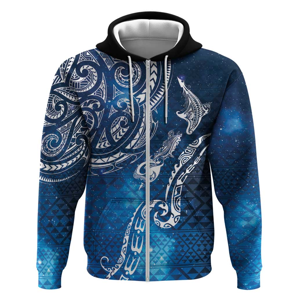 Matariki Galaxy Zip Hoodie New Zealand Map Maori Pattern