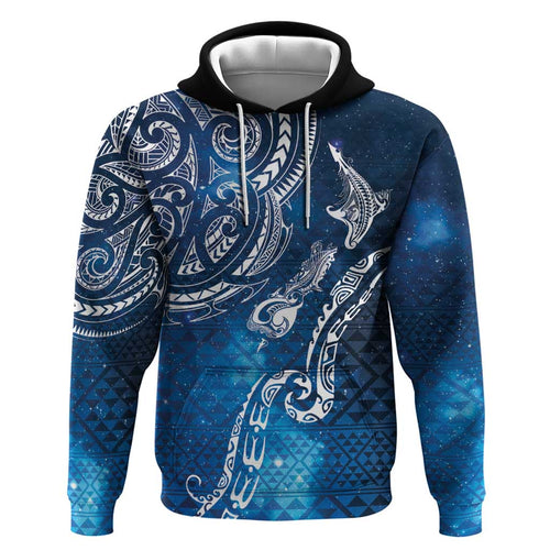 Matariki Galaxy Zip Hoodie New Zealand Map Maori Pattern