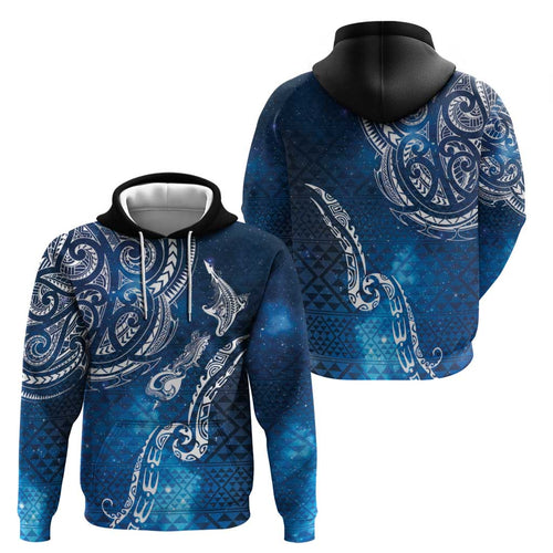 Matariki Galaxy Zip Hoodie New Zealand Map Maori Pattern