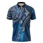 Matariki Galaxy Zipper Polo Shirt New Zealand Map Maori Pattern