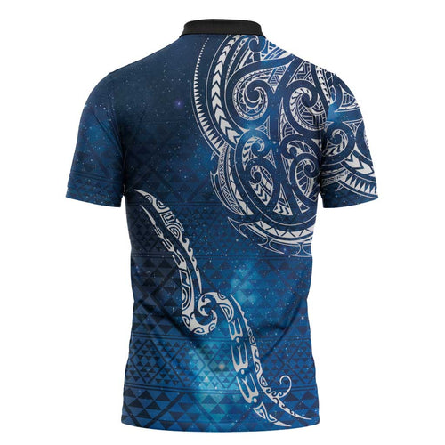 Matariki Galaxy Zipper Polo Shirt New Zealand Map Maori Pattern