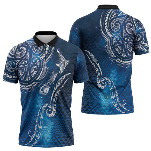 Matariki Galaxy Zipper Polo Shirt New Zealand Map Maori Pattern