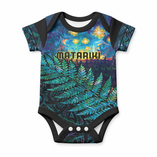 Matariki Te Tau Hou Maori Personalised Baby Onesie New Zealand Silver Fern Night Starry Sky
