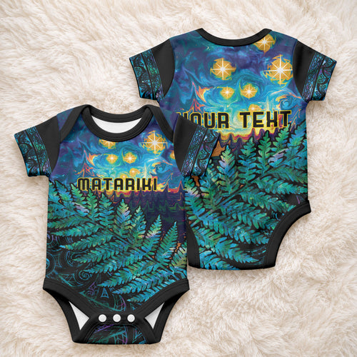Matariki Te Tau Hou Maori Personalised Baby Onesie New Zealand Silver Fern Night Starry Sky