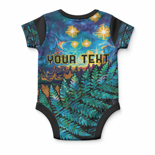 Matariki Te Tau Hou Maori Personalised Baby Onesie New Zealand Silver Fern Night Starry Sky