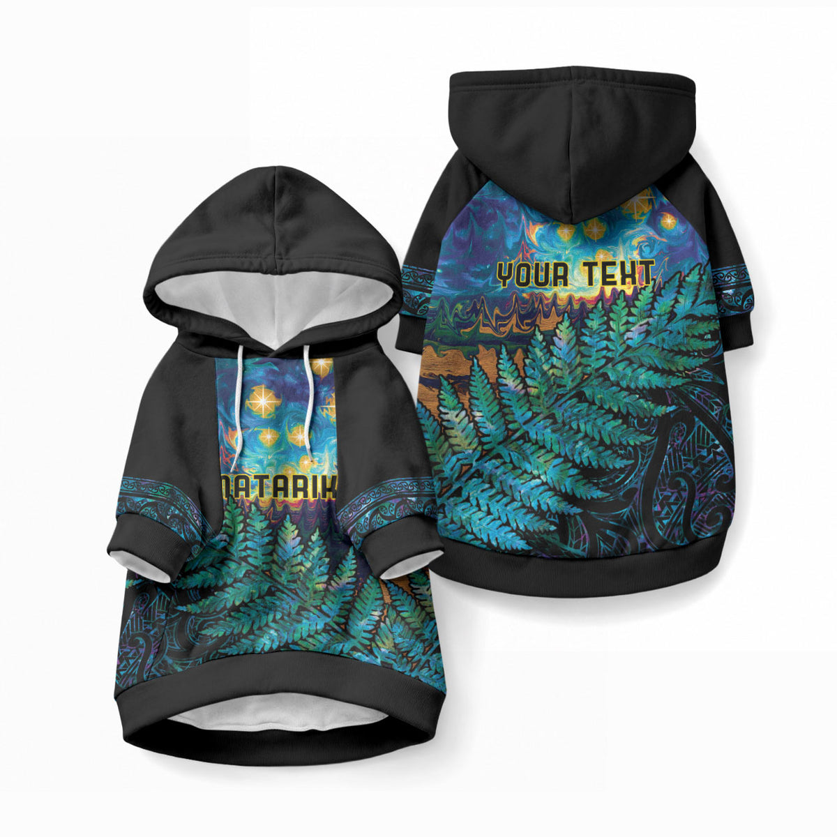 Matariki Te Tau Hou Maori Personalised Pet Hoodie New Zealand Silver Fern Night Starry Sky