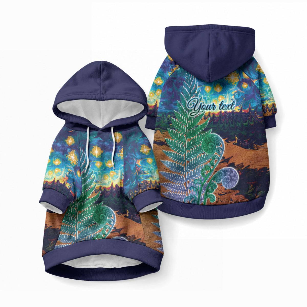 Personalised New Zealand Matariki Art Star Pet Hoodie Koru Fern Night Starry Sky