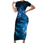 New Zealand Matariki Short Sleeve Bodycon Dress Blue Milky Way Stars Night Sky