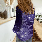 New Zealand Matariki Women Casual Shirt Purple Milky Way Stars Night Sky