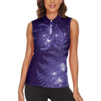 New Zealand Matariki Women Sleeveless Polo Shirt Purple Milky Way Stars Night Sky