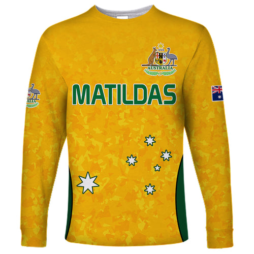 custom-text-and-number-australia-soccer-long-sleeve-shirt-socceroos-with-kangaroo-matildas-2023
