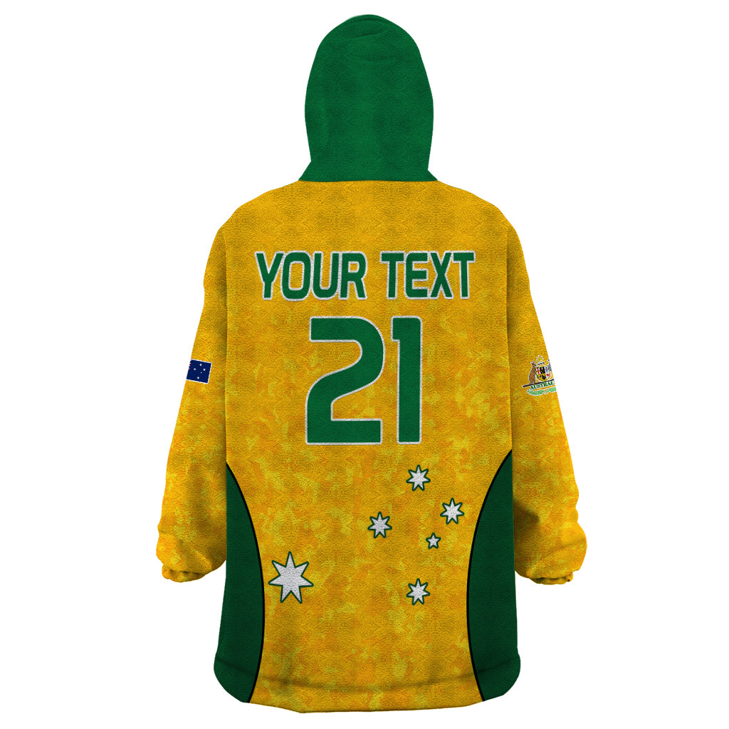 custom-text-and-number-australia-soccer-wearable-blanket-hoodie-socceroos-with-kangaroo-matildas-2023