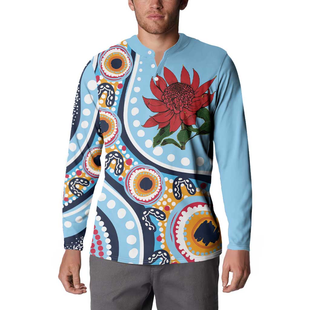 New South Wales Rugby Pacific Custom Button Sweatshirt Aboriginal art of Waratah