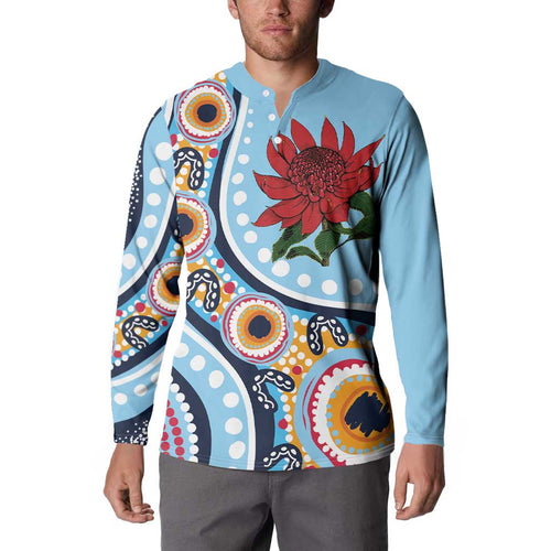 New South Wales Rugby Pacific Custom Button Sweatshirt Aboriginal art of Waratah