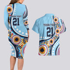 New South Wales Rugby Pacific Custom Couples Matching Long Sleeve Bodycon Dress and Hawaiian Shirt Aboriginal art of Waratah